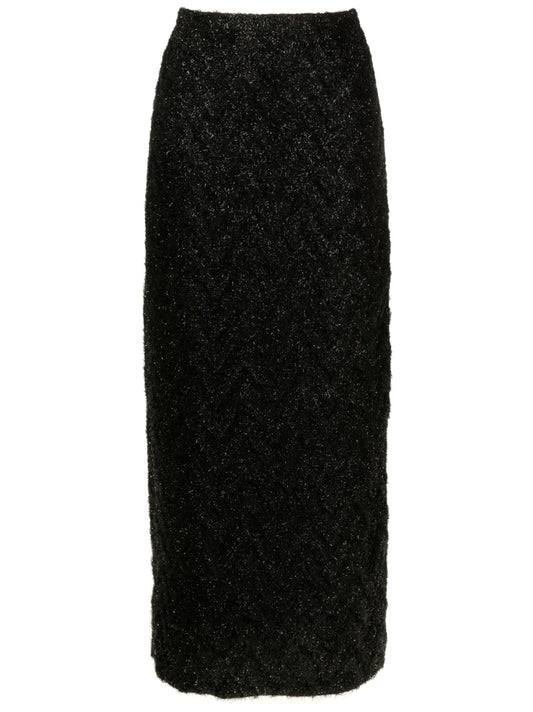 High-Waisted Tinsel Midi Skirt