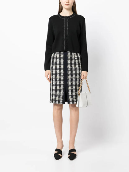 Pencil Tweed Houndstooth-Pattern Skirt