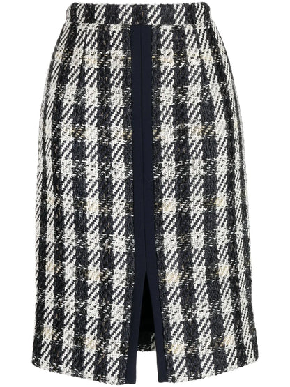 Pencil Tweed Houndstooth-Pattern Skirt