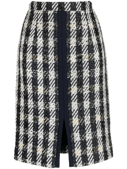 Pencil Tweed Houndstooth-Pattern Skirt