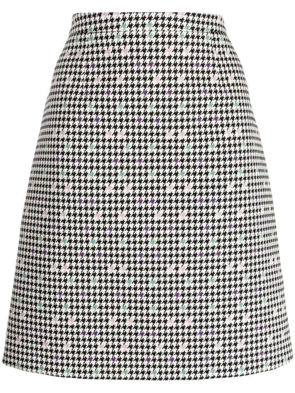Houndstooth Cotton-Blend Skirt