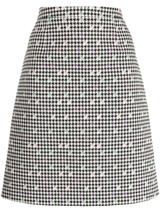 Houndstooth Cotton-Blend Skirt