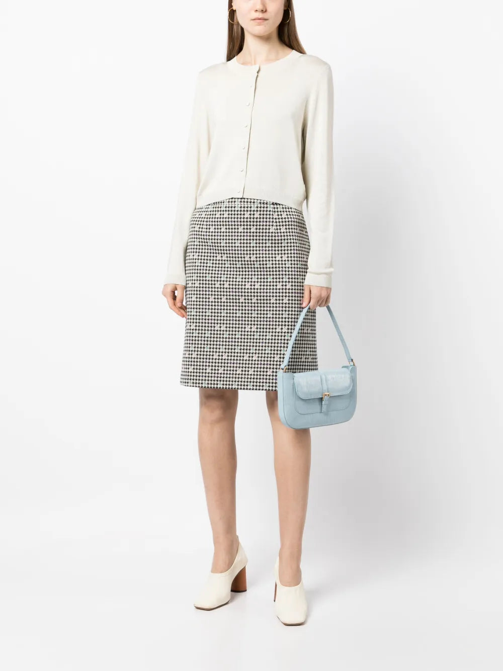 Houndstooth Cotton-Blend Skirt