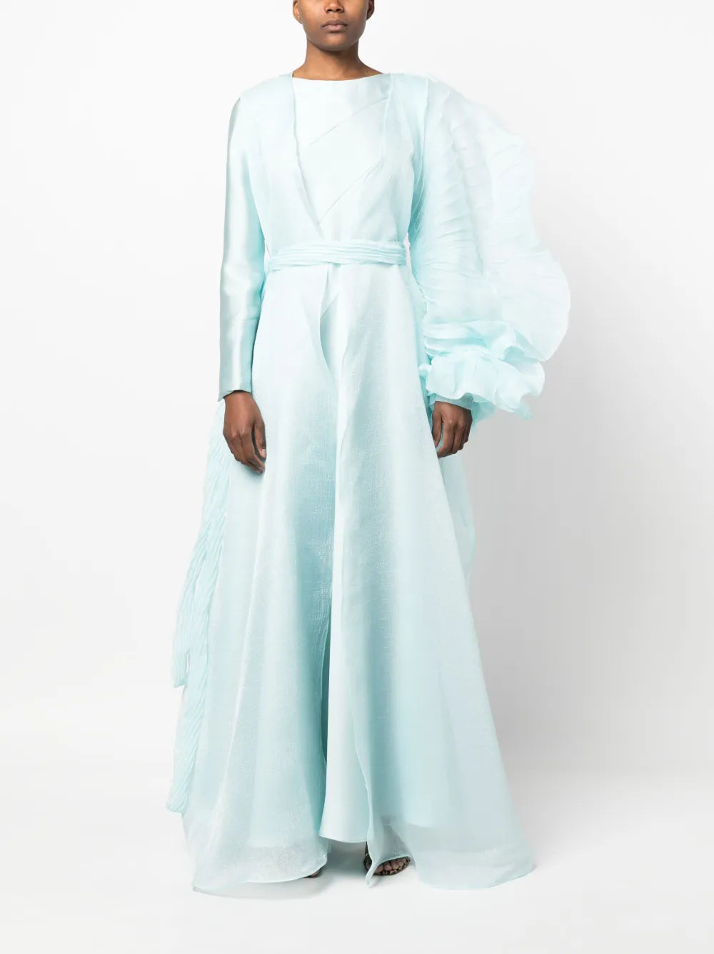 Puff-Sleeve Pleated Gown
