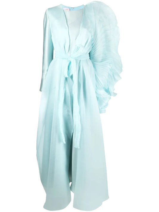 Puff-Sleeve Pleated Gown