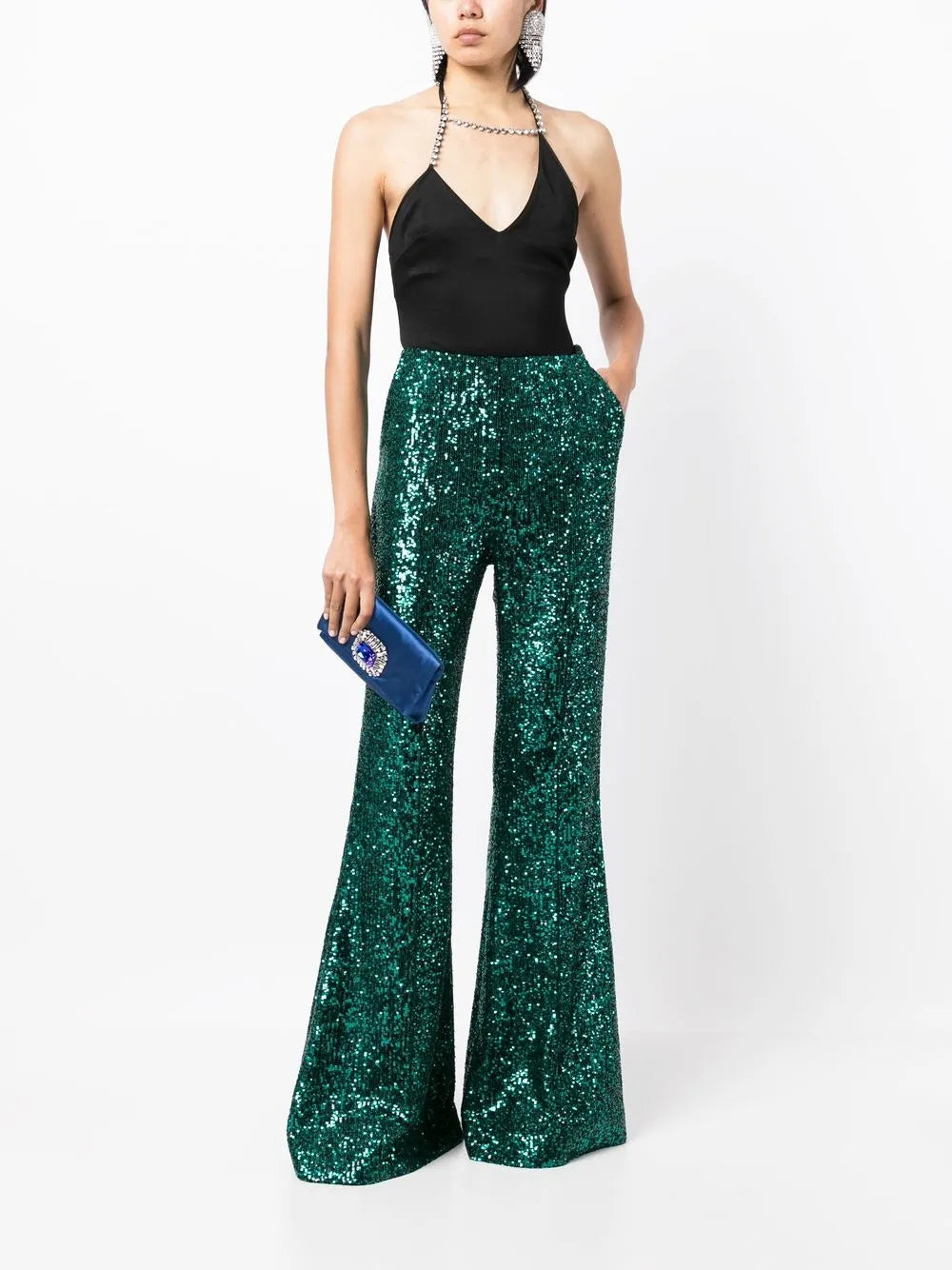 Sequin-Embellished Flared Trousers