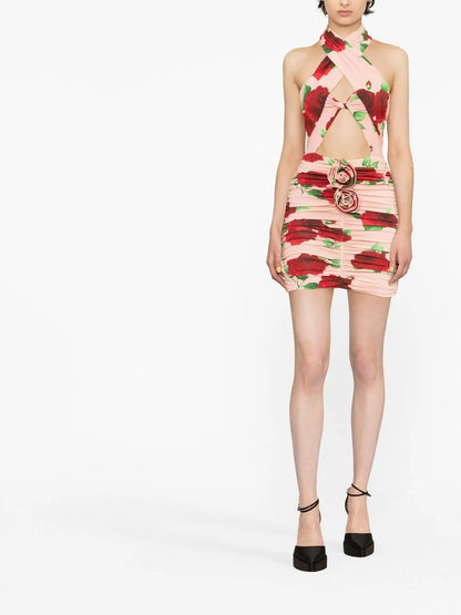 Floral-Print Cut-Out Minidress