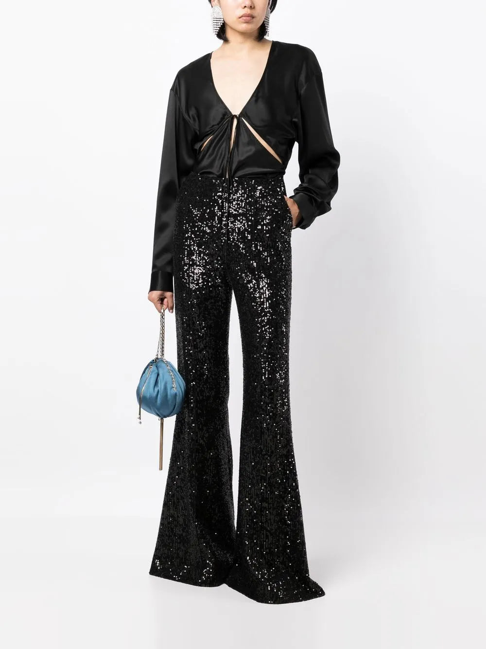 Sequin-Embellished Flared Trousers