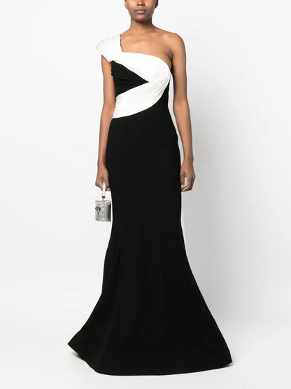 Draped One-Shoulder Long Dress
