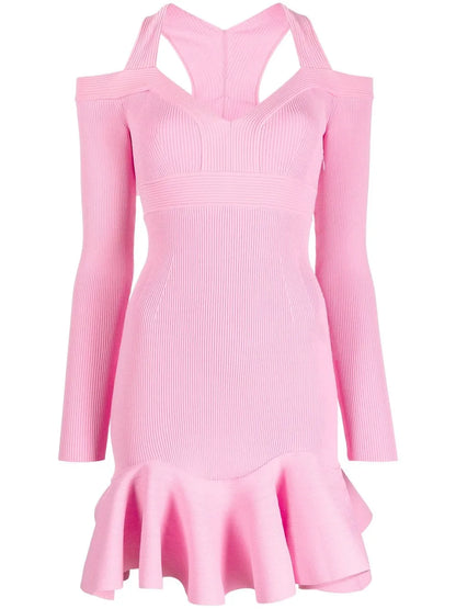 V-Neck Knitted Mini Dress