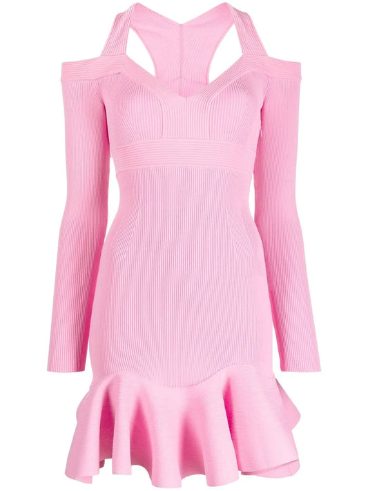 V-Neck Knitted Mini Dress