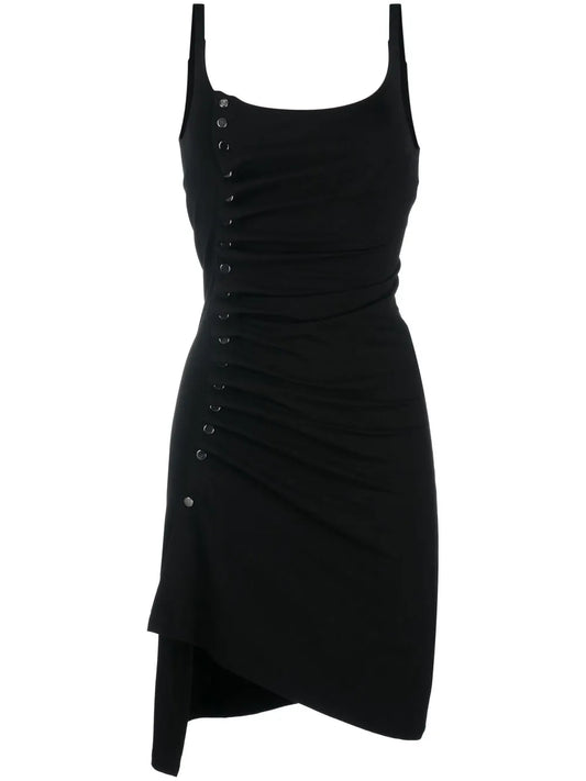 Button-Detailed Draped Minidress