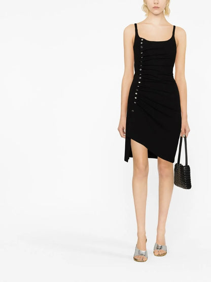 Button-Detailed Draped Minidress