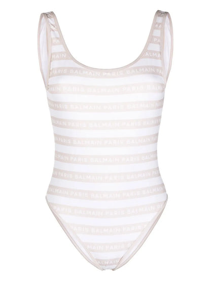 Striped Logo-Print Swimsuit