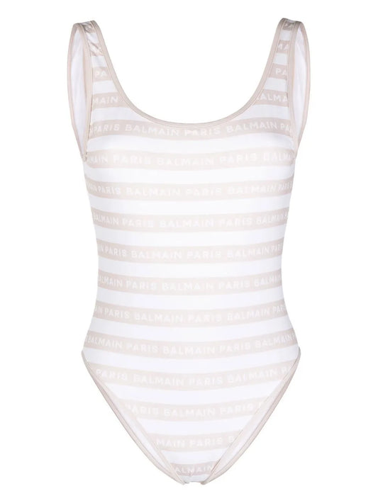 Striped Logo-Print Swimsuit