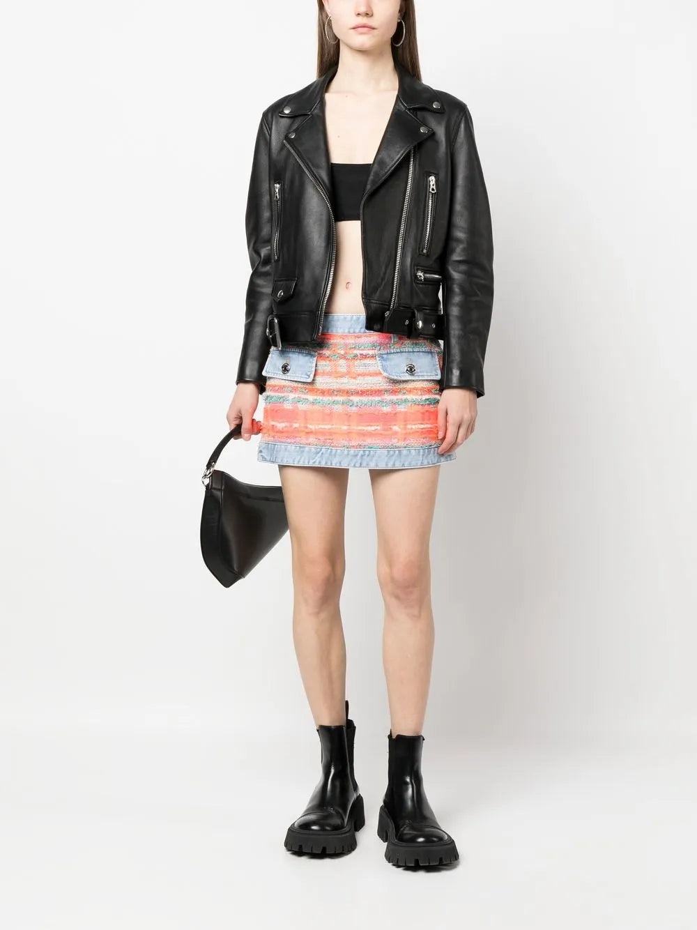Tweed-Detail Denim Mini Skirt