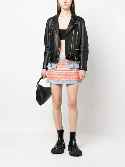 Tweed-Detail Denim Mini Skirt