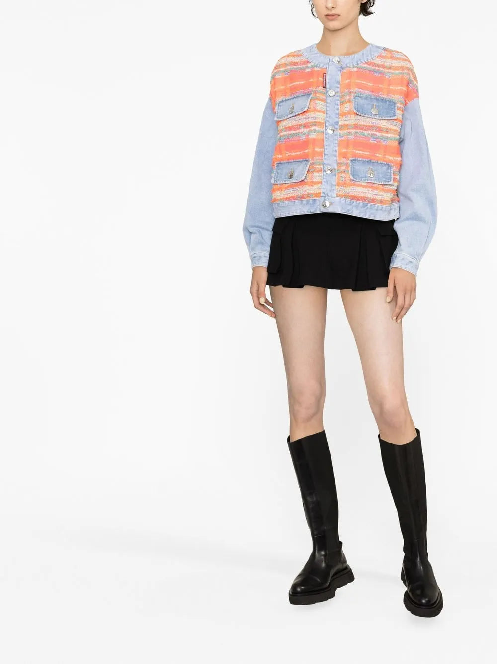 Panelled Button-Front Denim Jacket