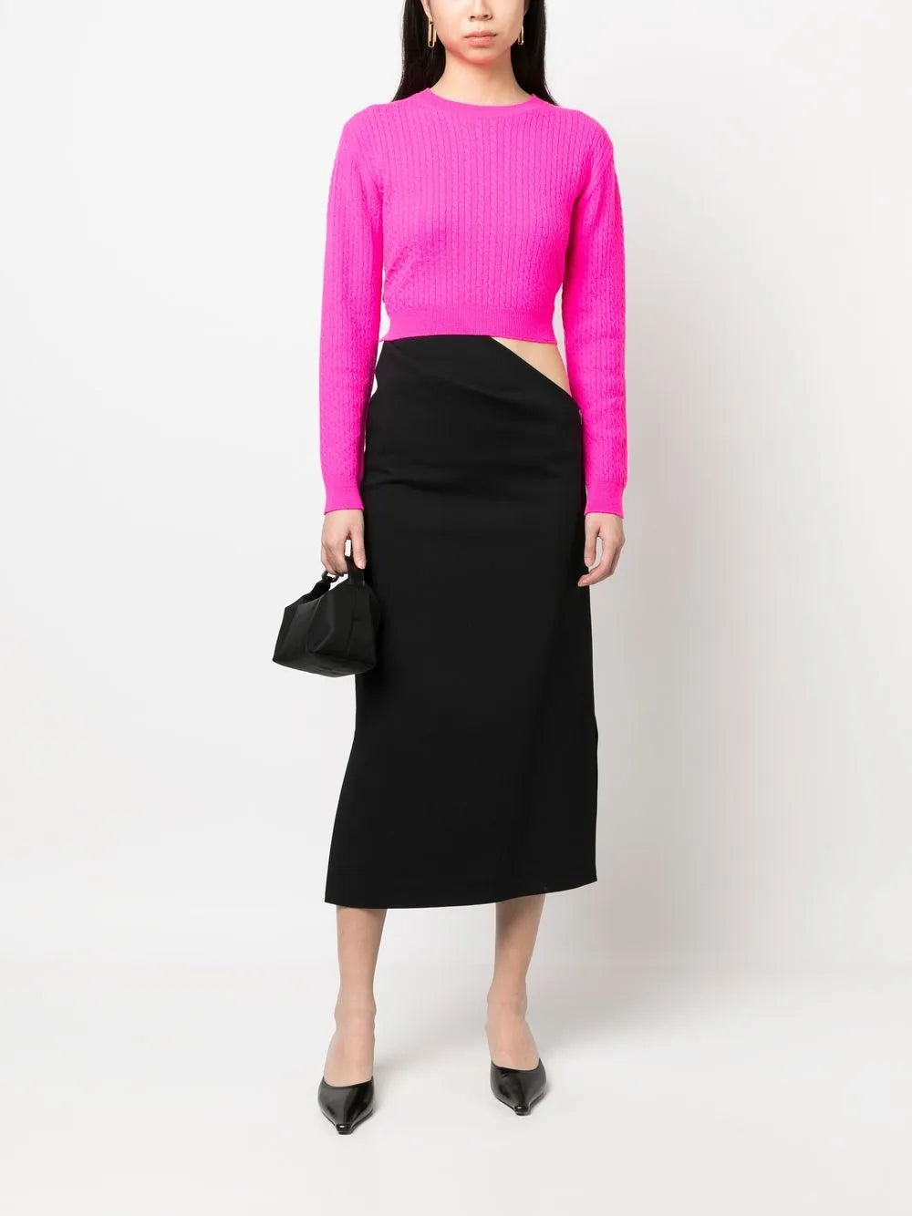 Cable-Knit Rear-Tie Cropped Jumper