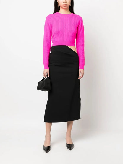 Cable-Knit Rear-Tie Cropped Jumper