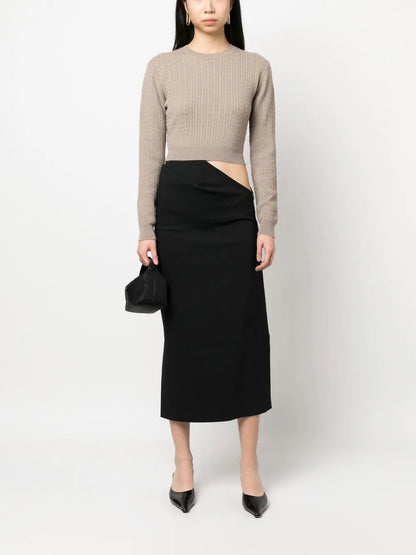 Cable-Knit Rear-Tie Cropped Jumper