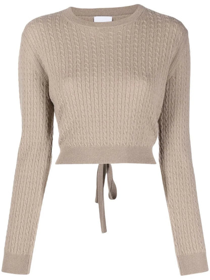 Cable-Knit Rear-Tie Cropped Jumper