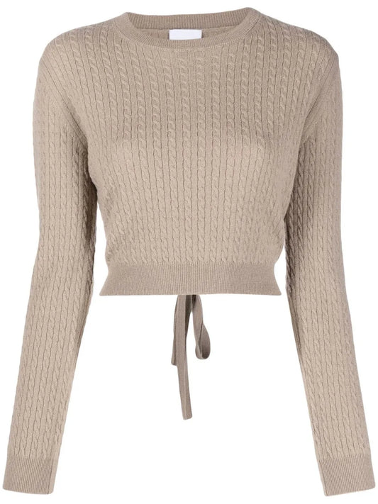 Cable-Knit Rear-Tie Cropped Jumper