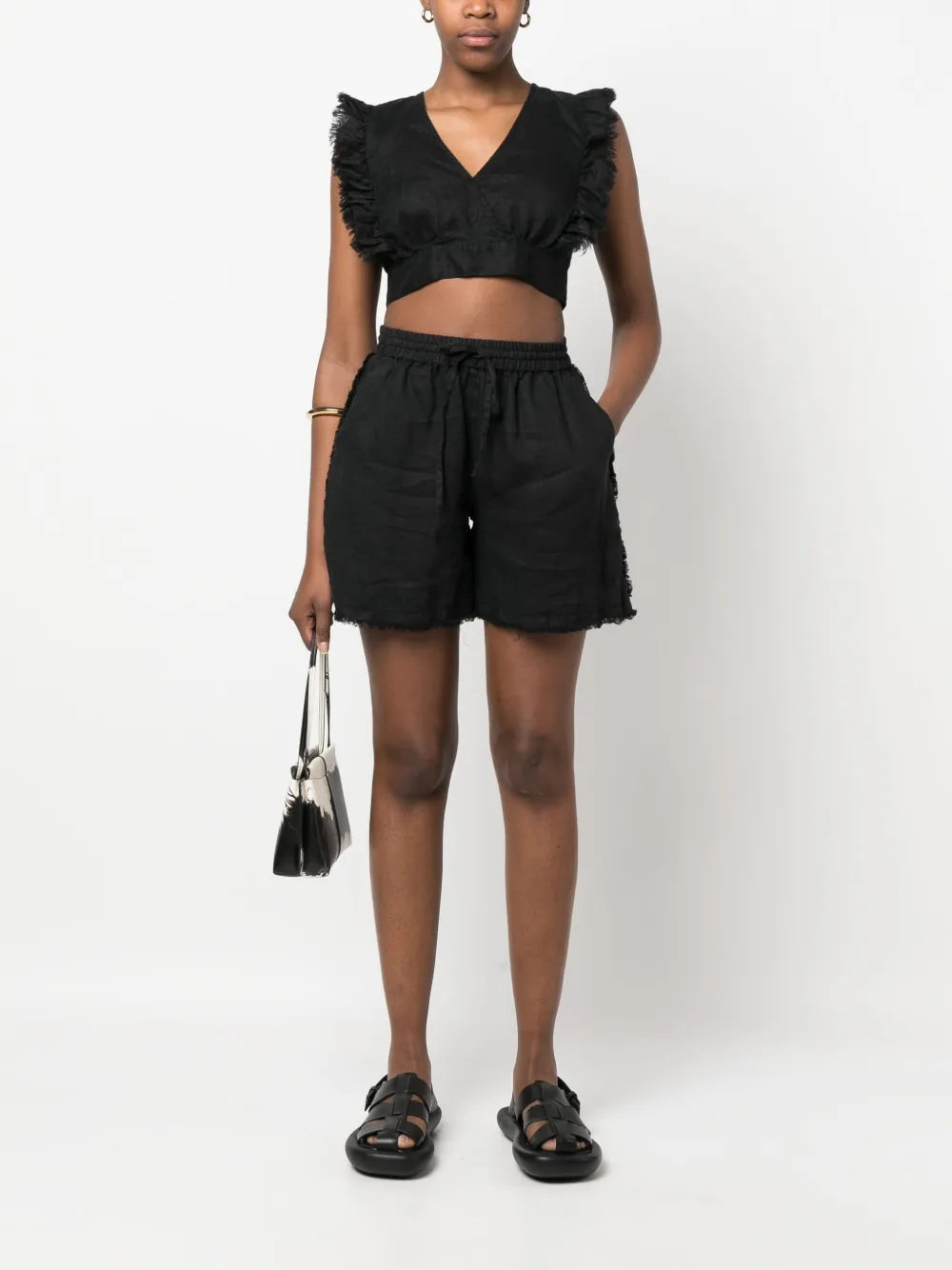 Frayed Drawstring-Waist Shorts