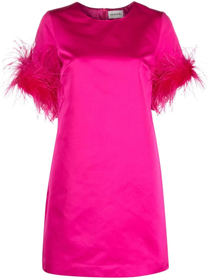 Feather-Trim Satin Dress