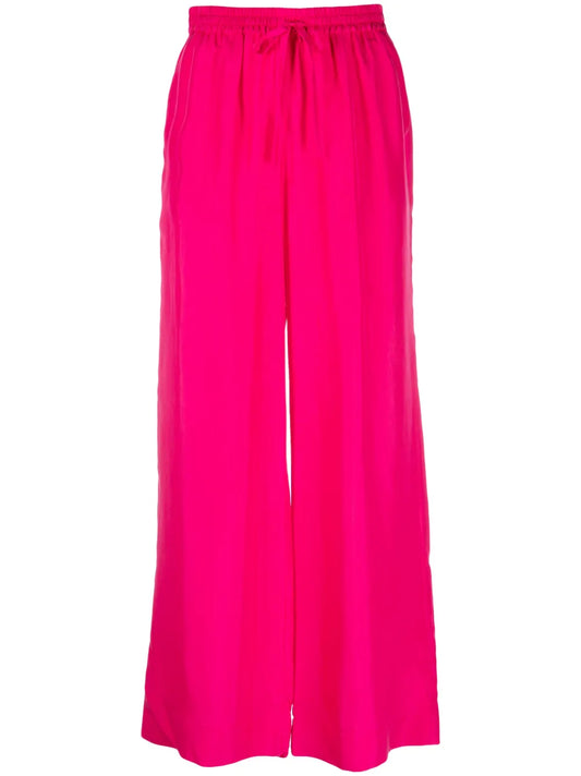 Wide Leg Silk Drawstring Trousers