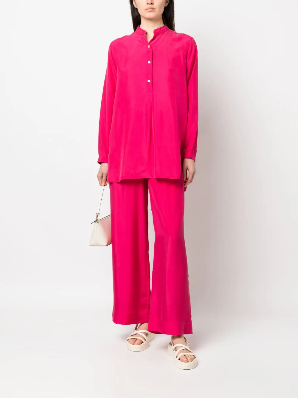 Wide Leg Silk Drawstring Trousers