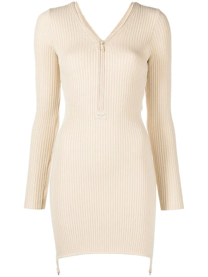 Ribbed-Knit Zip-Up Dress