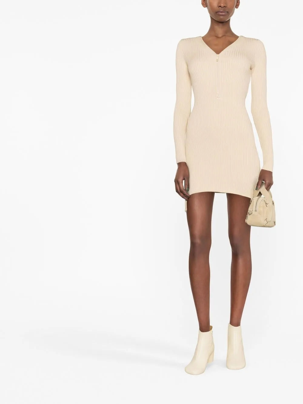 Ribbed-Knit Zip-Up Dress