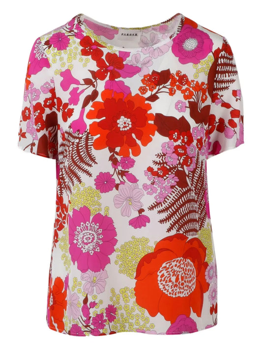 Floral-Print Silk Blouse