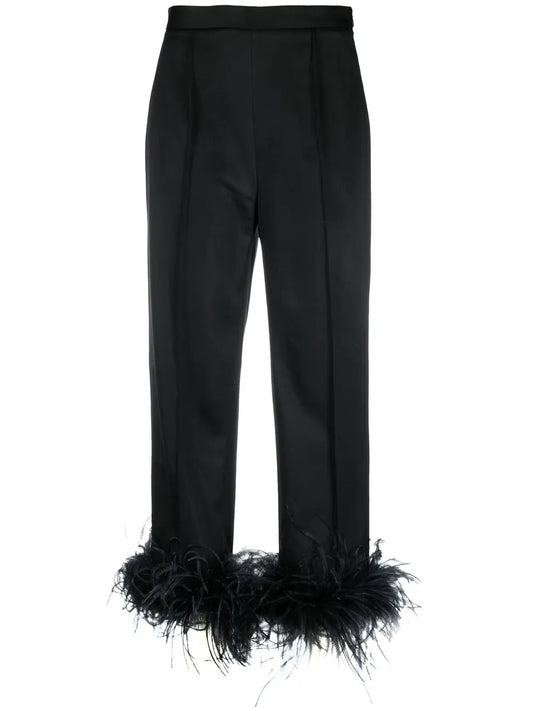 Feather-Trim Cropped Trousers