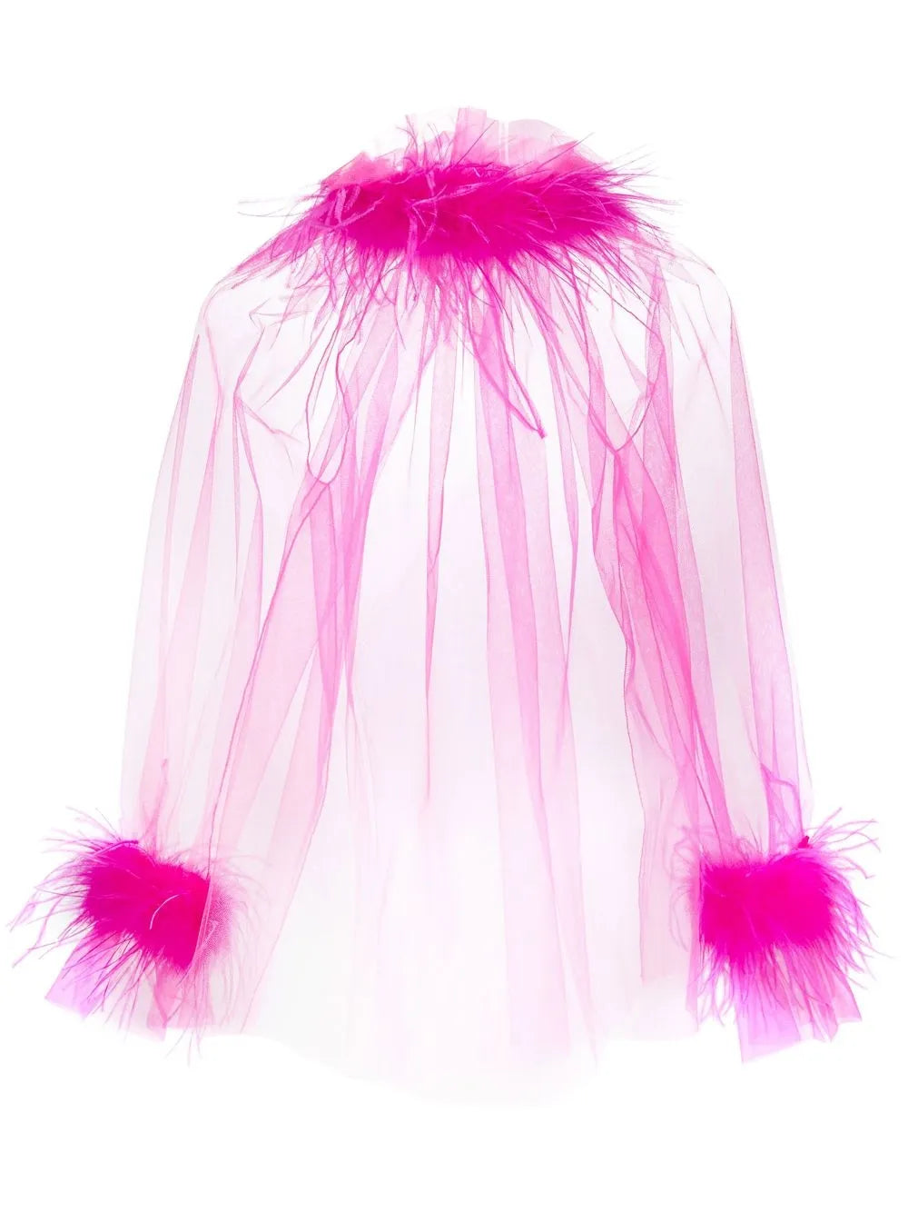 Feather-Embellished Sheer Tulle Top