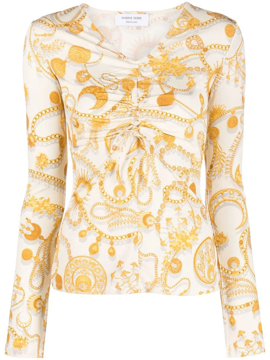Ornament Moon-Print Long-Sleeve Top