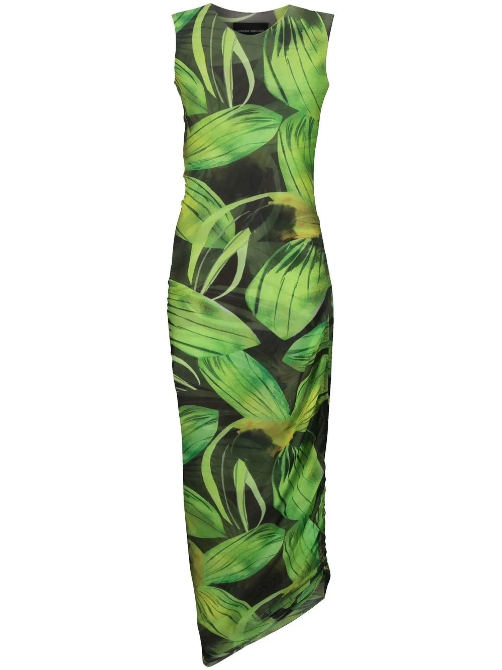 0-0-0-Print Sleeveless Mesh Midi Dress