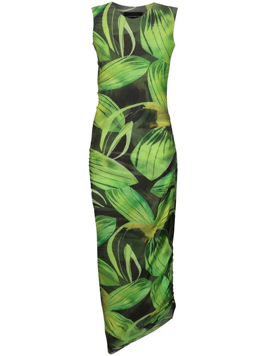 0-0-0-Print Sleeveless Mesh Midi Dress