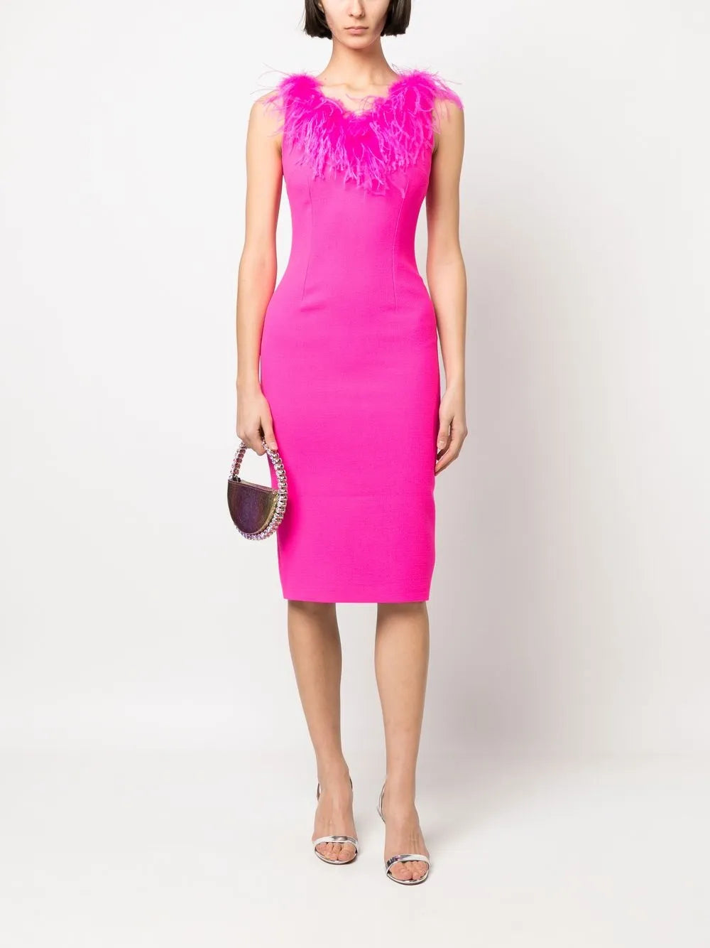 Feather-Trim Midi Dress