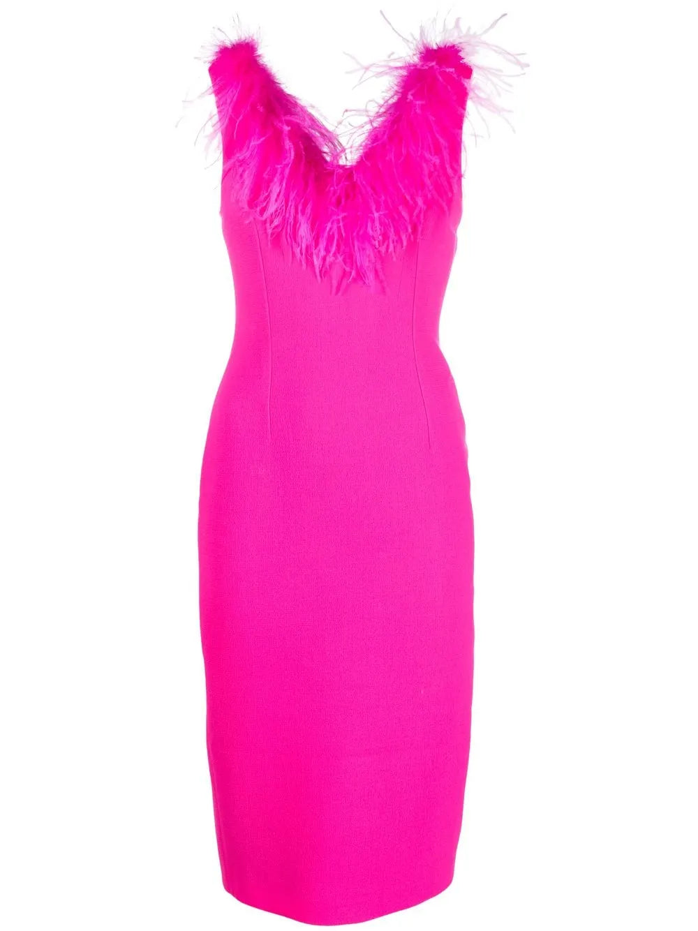 Feather-Trim Midi Dress