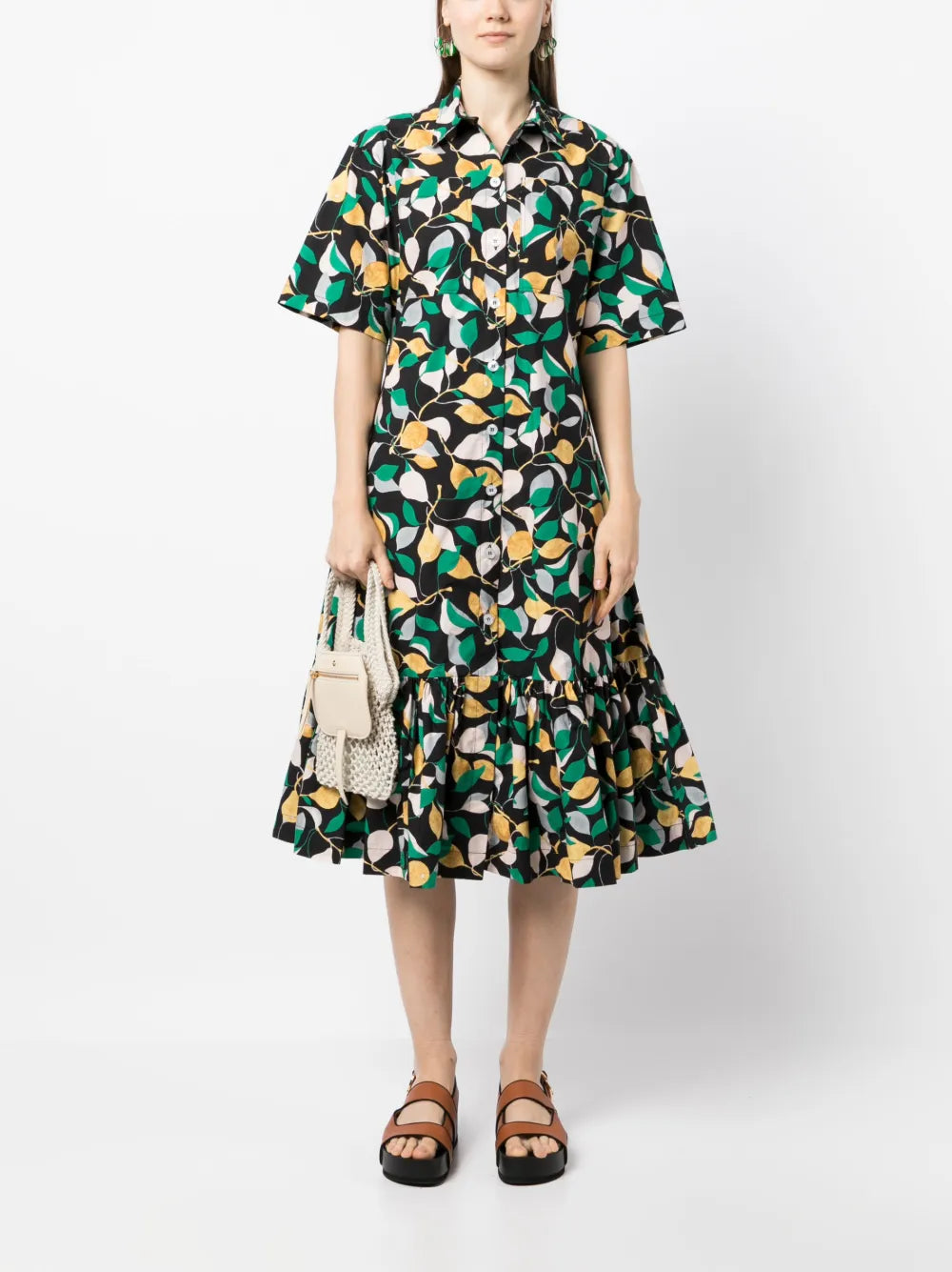 Orchard-Print Shirt Midi Dress