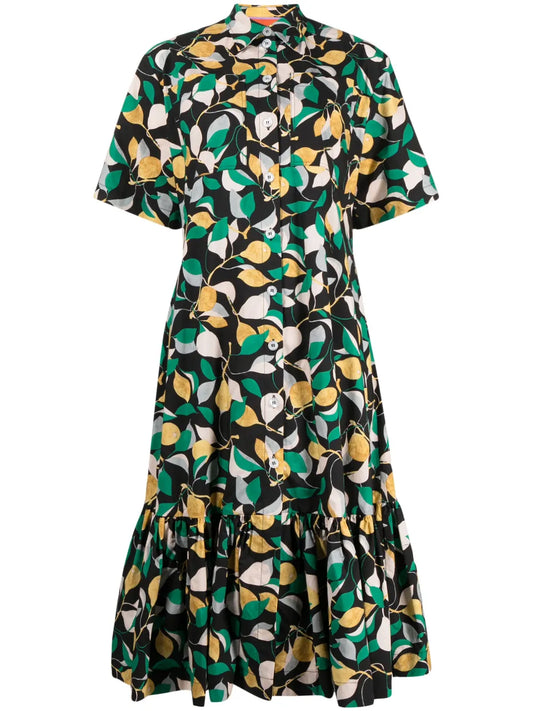 Orchard-Print Shirt Midi Dress