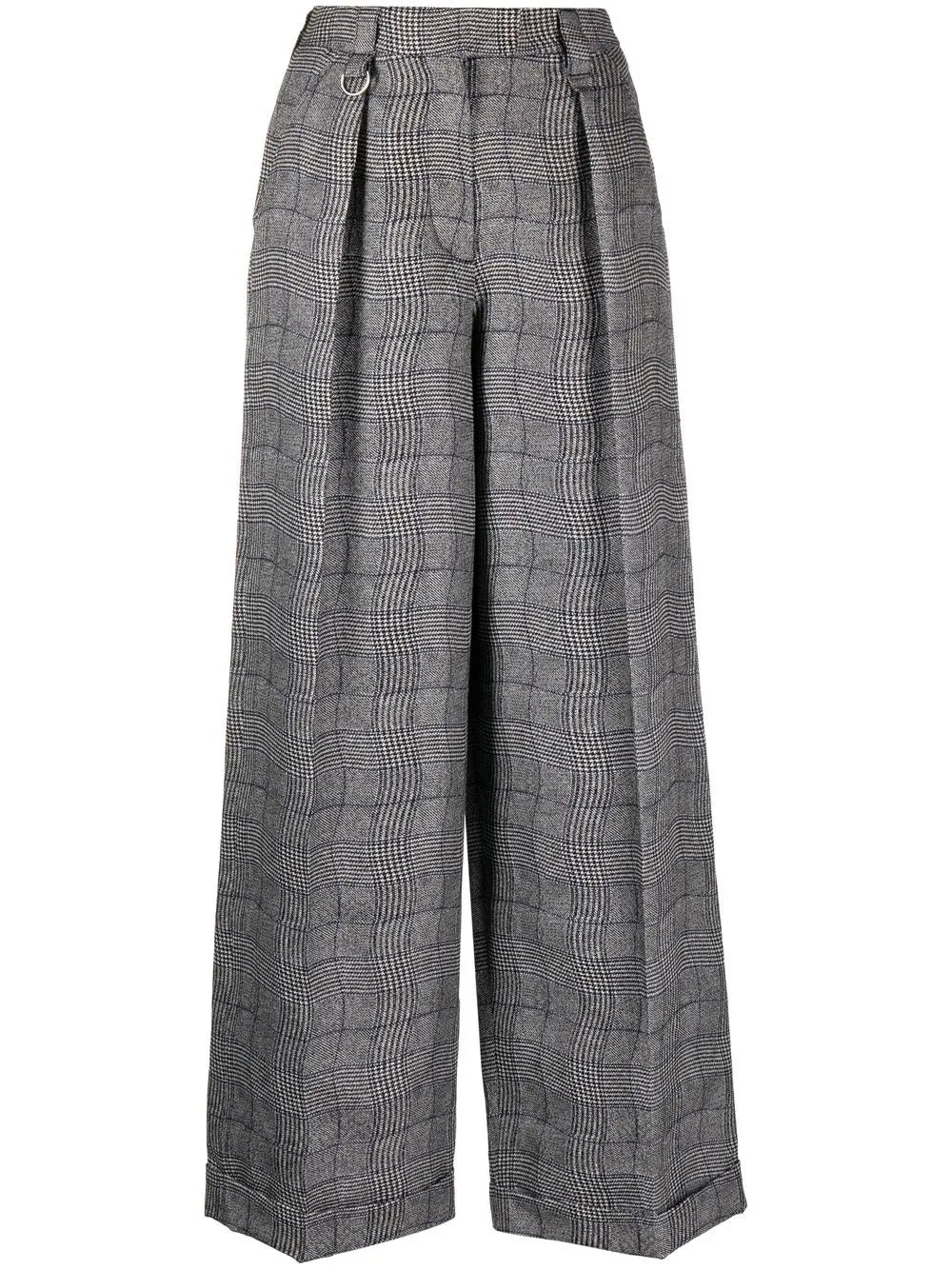Wavy Check Wide-Leg Tailored Trousers
