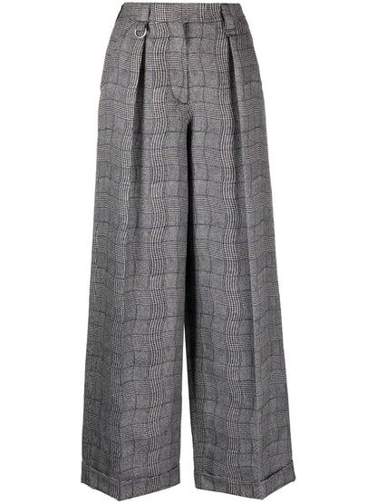 Wavy Check Wide-Leg Tailored Trousers
