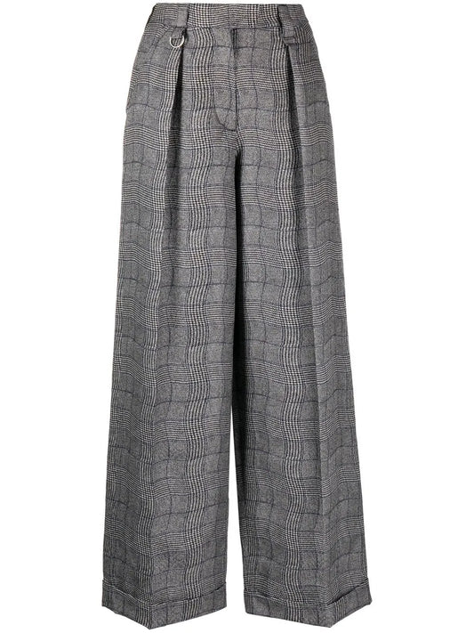 Wavy Check Wide-Leg Tailored Trousers