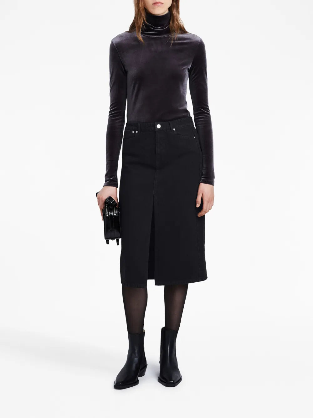 Sloan Washed-Denim Mid Skirt