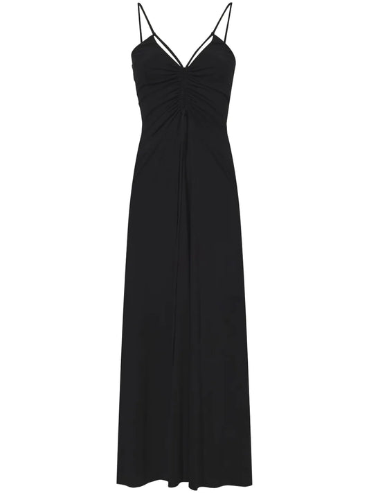 Gathered-Neckline Sleeveless Long Dress