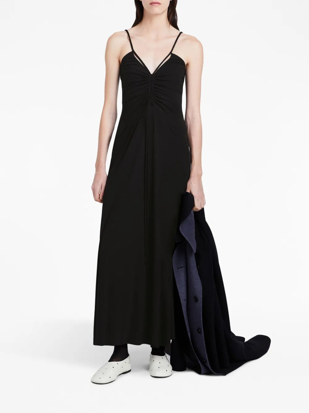 Gathered-Neckline Sleeveless Long Dress