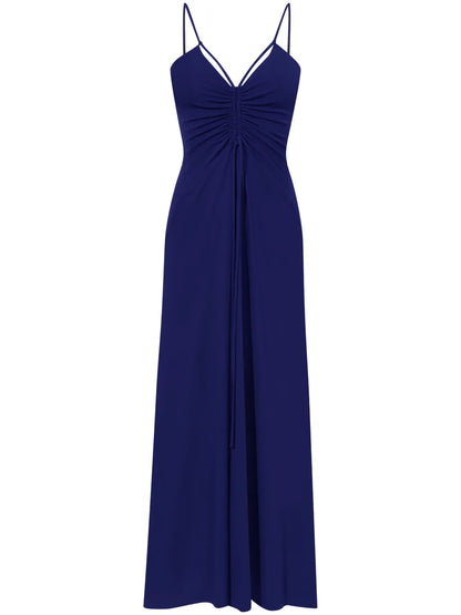 Gathered-Neckline Sleeveless Long Dress